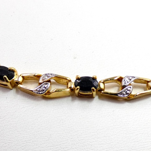 VERMEIL 10 Carat Black Sapphires & Diamonds Designer Bracelet - Picture 11 of 13